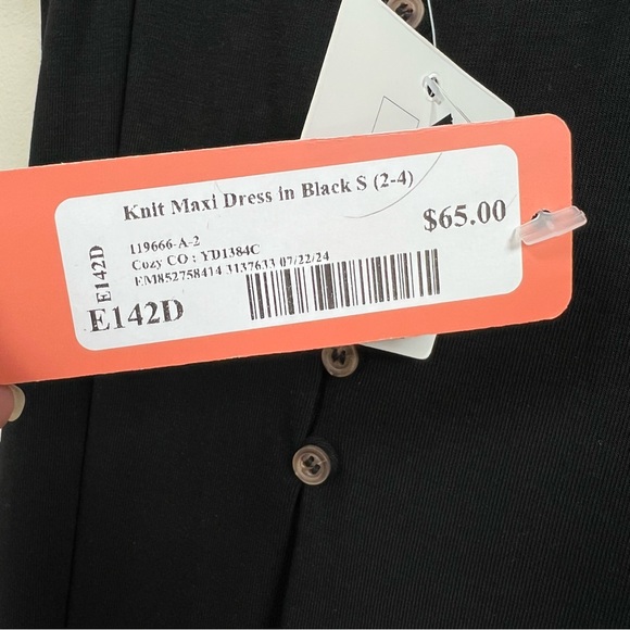 Maxi Dress Cozy Co‎ Black Spaghetti Strap Button Neck NWT Knit Casual Size S 2-4 - Picture 4 of 10